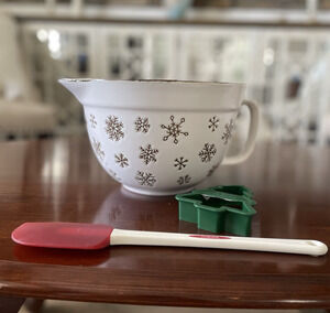The Bake Shop Ceramic Snowflake Mixing Bowl W/ spatula and cookie cutter